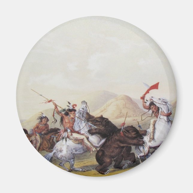 Aimant George Catlin - Attaquer l'ours grizzli (Devant)