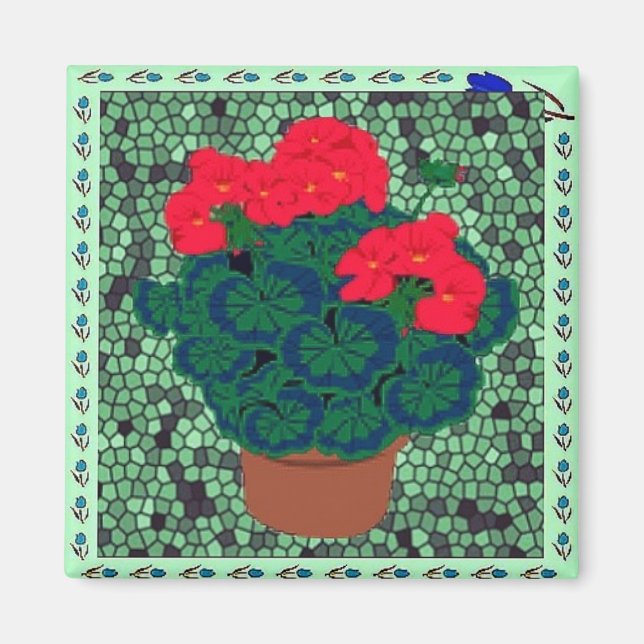 Aimant Geraniums en mosaïque (Devant)