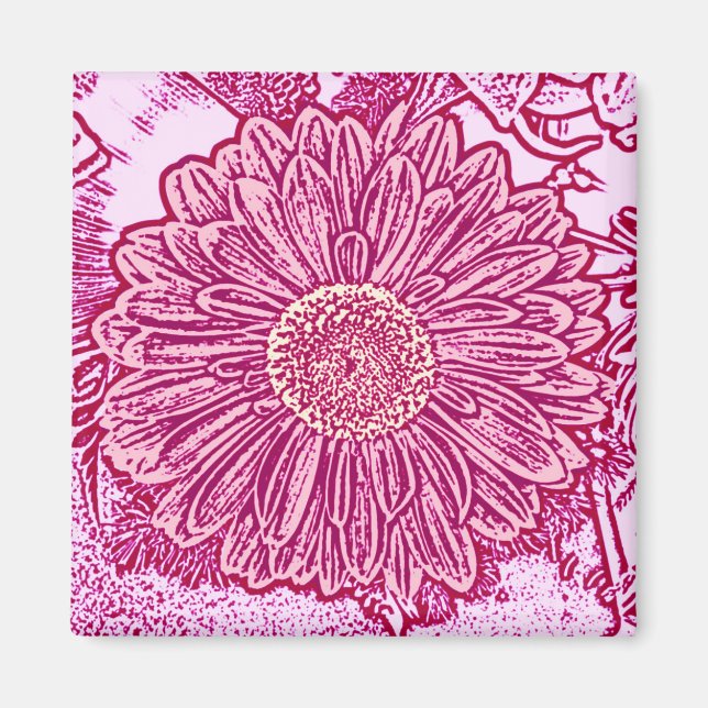 Aimant Gerbera Daisy Block Print - nuances roses (Devant)