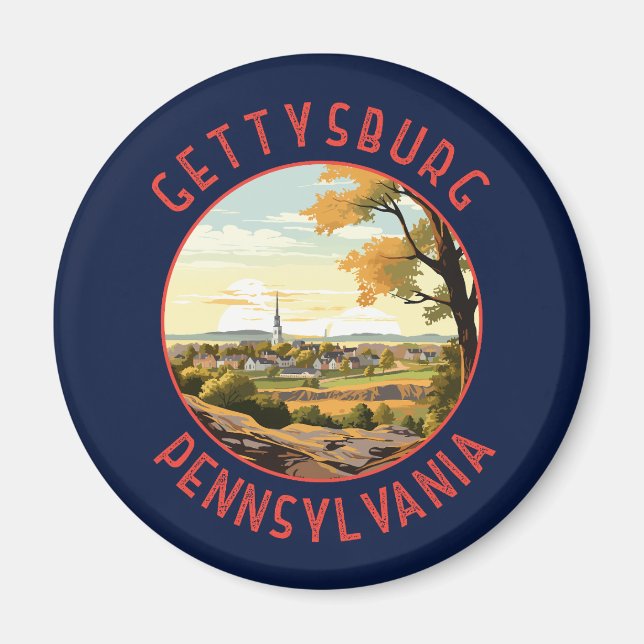 Aimant Gettysburg Pennsylvanie Retro Cercle en détresse (Devant)