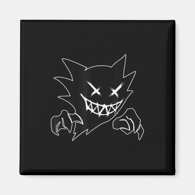 Aimant Ghost Demon Sketchy Blackwork Tattoo Flash (Devant)