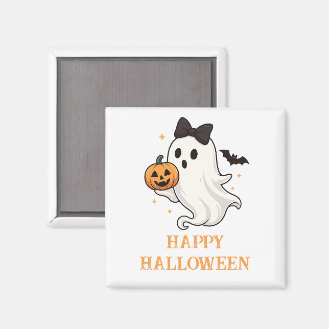 Aimant Ghost mignon avec Bow et Citrouille | Halloween (Recto/Verso)