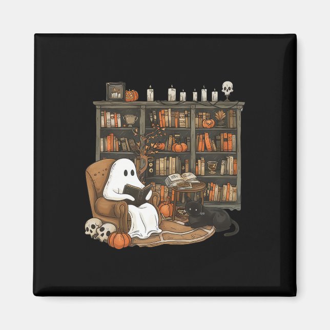 Aimant Ghost Reading Livres Librairie Enseignant Hallowee (Devant)