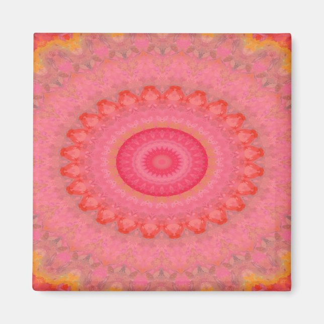 Aimant Gigi Mandala rose, orange et jaune (Devant)