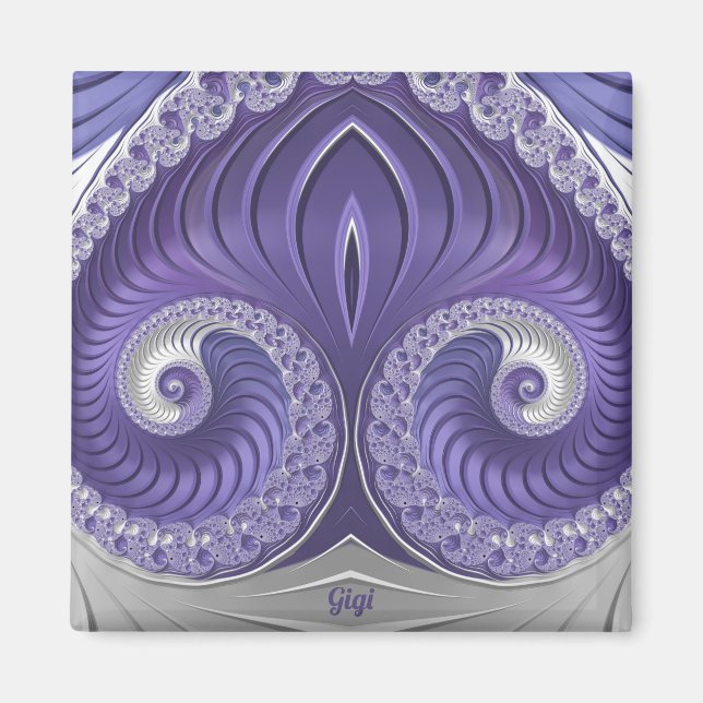 Aimant ~ GIGI ~ Motif Abstrait ~ Blanc gris violet ~ (Devant)
