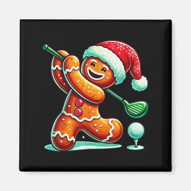 Aimant Gingerbread Man Plays Golf Christmas Golfing Santa (Devant)
