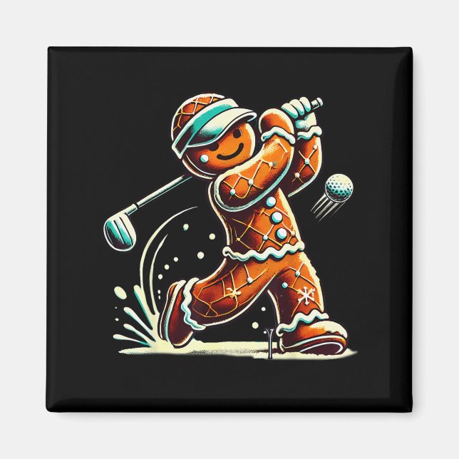 Aimant Gingerbread Playing Golf Ball Christmas Golf Lover (Devant)