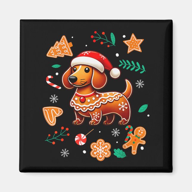 Aimant Gingerbread Weiner Dog Lover Dachshund Christmas C (Devant)