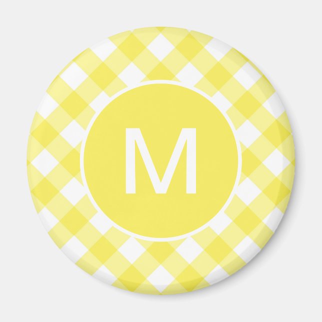 Aimant Gingham Classique Jaune Clair à Motif Monogramme (Devant)