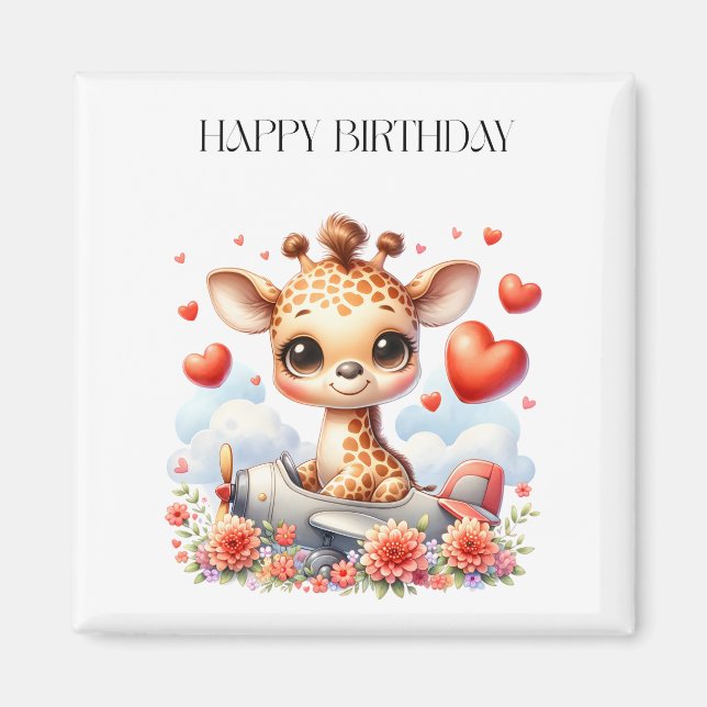 Aimant Girafe Avion Anniversaire (Devant)