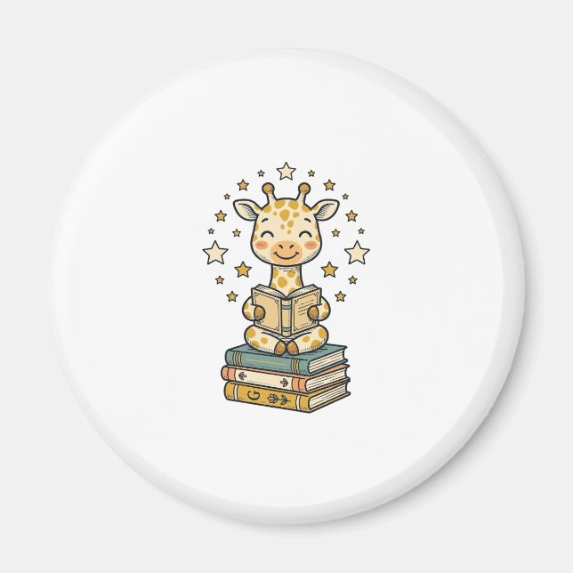 Aimant Girafe de lecture mignonne chemise vintage d'amant (Devant)