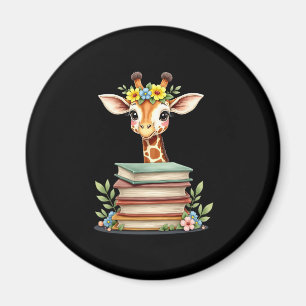 Aimant Girafe Mignonne Avec Livre Floral Bibliophile Bibl