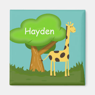 Aimant Girafe mignonne et arbre Art Personnalisé Coloré