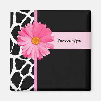 Aimant Girafe Noire et Blanche tendance Maisy rose et nom