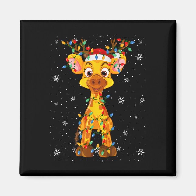 Aimant Giraffe Animal Santa Chapeau Vilain Arbre de Noël  (Devant)