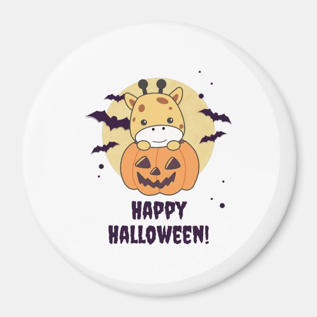 Aimant Giraffe En Giraffes Cute Citrouille Joyeux Hallowe (Devant)