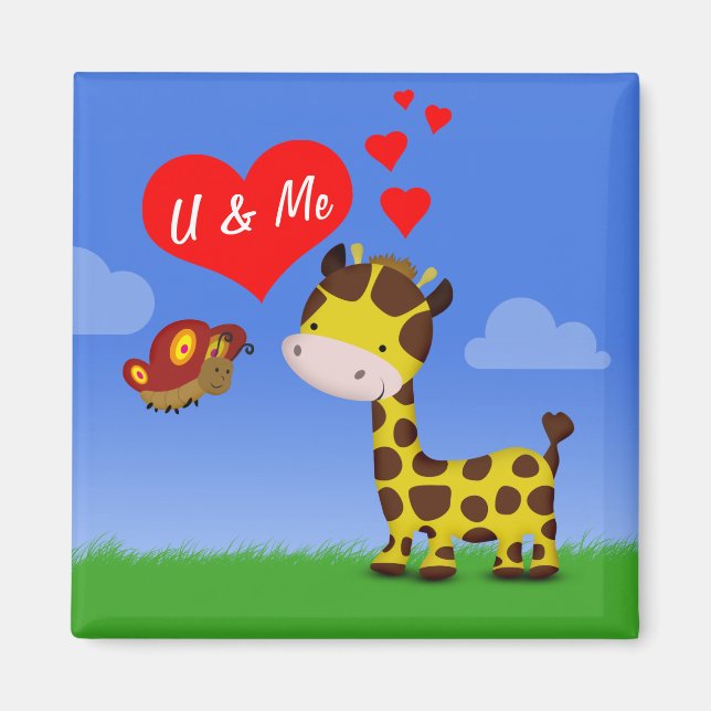 Aimant Giraffe et papillon en amour (Devant)