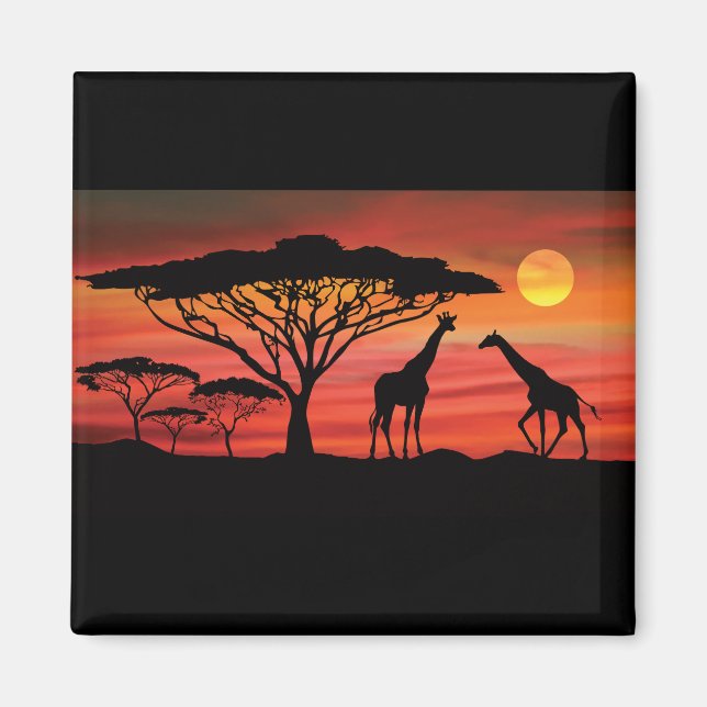 Aimant Giraffes et coucher du soleil (Devant)