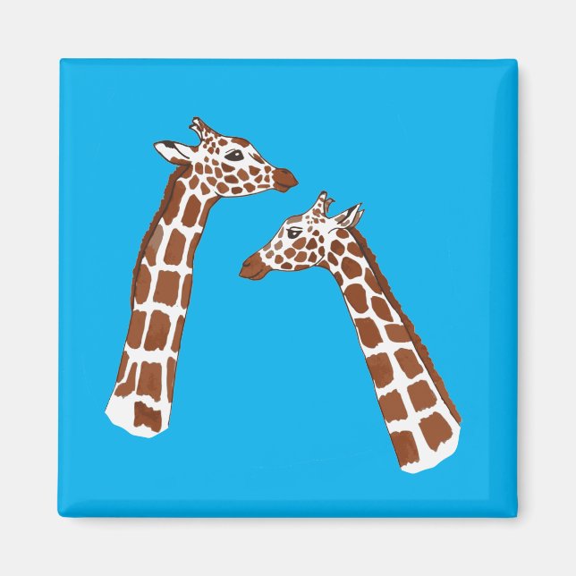 Aimant Giraffes mignonnes sur Arrière - plan bleu (Devant)