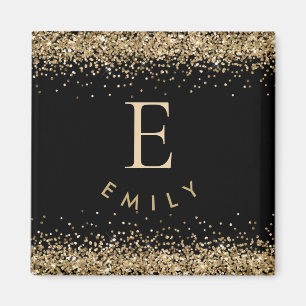 Aimant Girl Gold Parties scintillant Noir Monogramme Nom