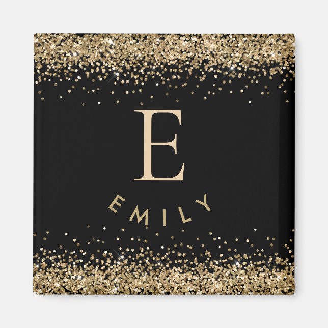 Aimant Girl Gold Parties scintillant Noir Monogramme Nom  (Devant)