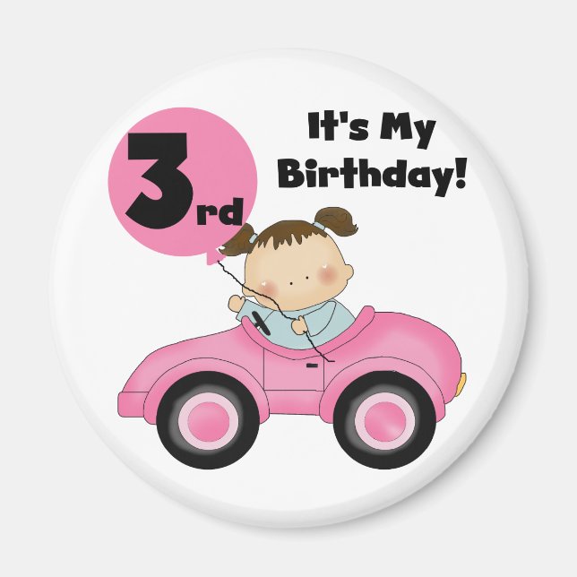 Aimant Girl in Pink Car 3e Anniversaire Tshirts et cadeau (Devant)