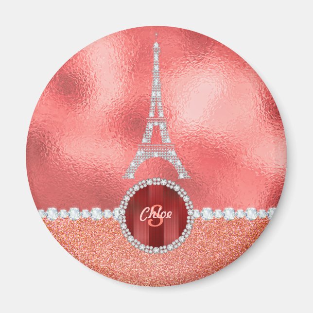 Aimant Girl Paris Diamond Tour Eiffel Rose Or (Devant)