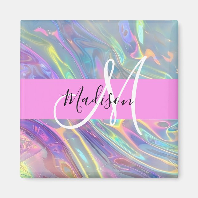 Aimant Girl Rainbow Holographic Iridescente Monogramme No (Devant)