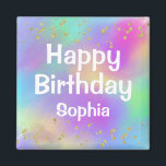 Aimant Girly Colorful Happy Birthday Unicorn Gold Glitter<br><div class="desc">Colorful,  personalized Happy Birthday magnet with a unicorn rainbow color background,  gold glitter sparkles confetti,  and bold white writing. You can easily add the name of your choice and change the color and font of the name using the customize option!</div>