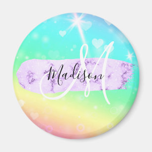 Aimant Girly Colorful Unicorn Rainbow Hearts Monogram