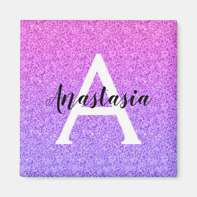 Aimant Girly Glam Ombre Purple Glitter Sparkles Monogram (Devant)