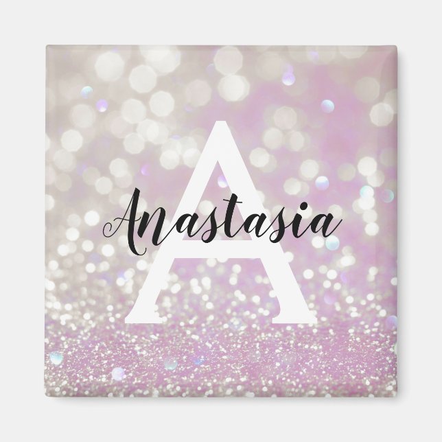 Aimant Girly Lilac Shimmer Glitter Sparkles Monogram Name (Devant)
