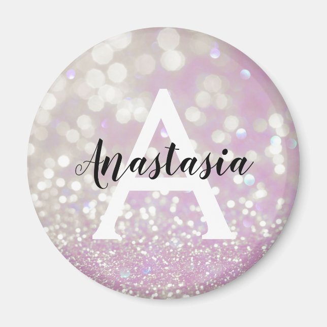 Aimant Girly Lilac Shimmer Glitter Sparkles Monogram Name (Devant)