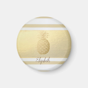 Aimant Girly Modern Gold Stripes, Or Ananas