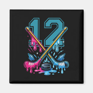 Aimant Glace de 12 ans Goutte de hockey pour 12e annivers
