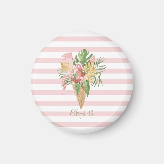 Aimant  Glace,Tropical Leaves Fruit,Rayures Roses   (Devant)