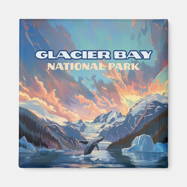 Aimant Glacier Bay National Park Alaska Whale Vintage (Devant)