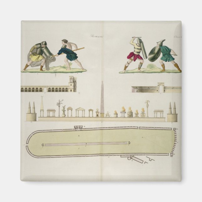 Aimant Gladiateurs et plan du cirque de Caracalla, (Devant)