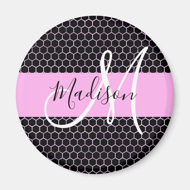 Aimant Glam Black Métallic Rose Nid d'abeille Monogramme  (Devant)