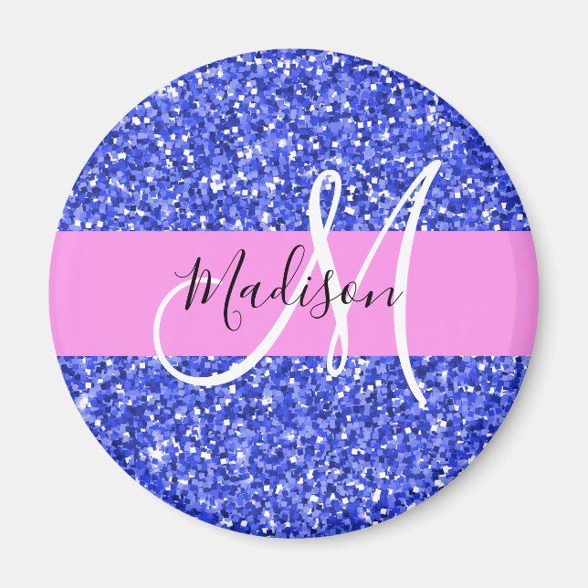 Aimant Glam Bleu Foncé Rose Paillettes Paillettes Monogra (Devant)