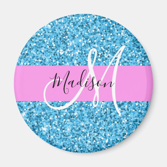 Aimant Glam Ciel Bleu Rose Paillettes Paillettes Nom Mono (Devant)
