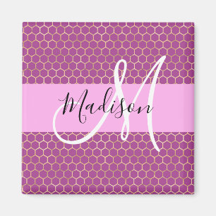 Aimant Glam Fuchsia Métallisé Rose Nid d'Abeille Monogram
