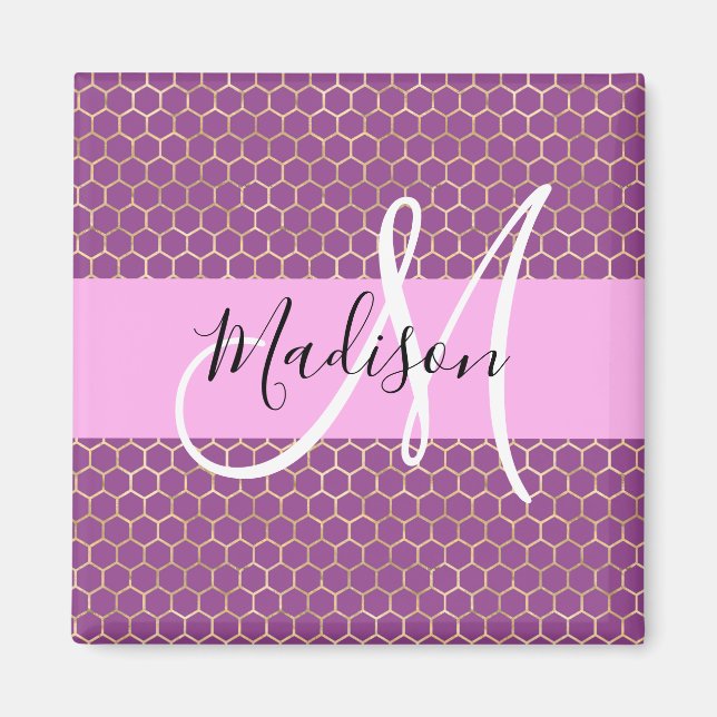 Aimant Glam Fuchsia Métallisé Rose Nid d'Abeille Monogram (Devant)
