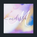 Aimant Glam Lilac Gold Abstract Paint Elegant Monogram<br><div class="desc">Easily personalize this glamorous style abstract lilac watercolor paint and faux gold spray background with your custom details.</div>