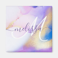 Glam Lilac Gold Abstract Paint Elegant Monogram