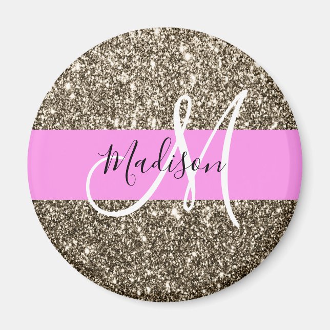 Aimant Glam Rose Champagne Or Glitter Monogramme (Devant)