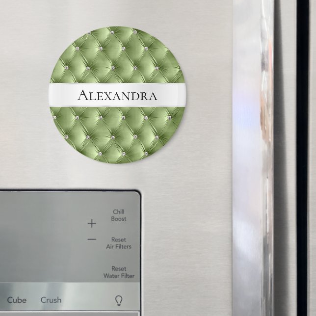 Aimant Glam Sage Green faux Velvet Nom de luxe (In situ (réfrigérateur))