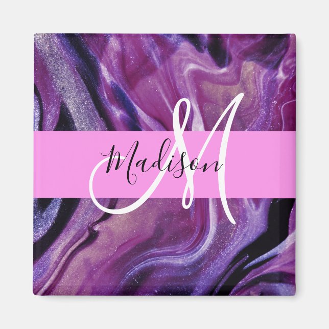 Aimant Glamour Abstrait Texture de Monogramme Rose Violet (Devant)