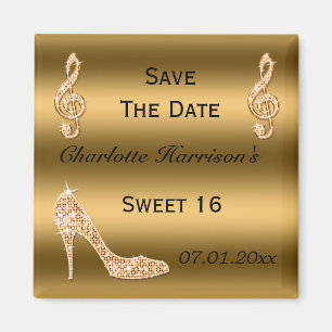 Aimant Glamour Sweet 16 Save The Date Gold Stiletto