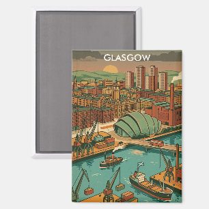 Aimant Glasgow Écosse Illustration de Voyage Rétro